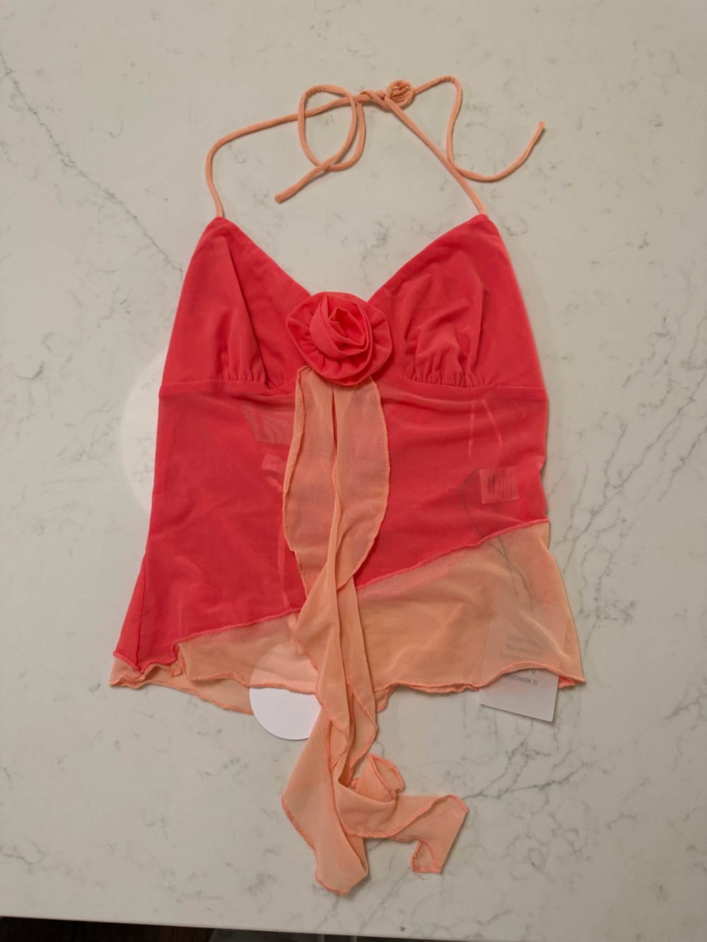 Women’s Coral & Peach Sheer Halter Tank with Rosette